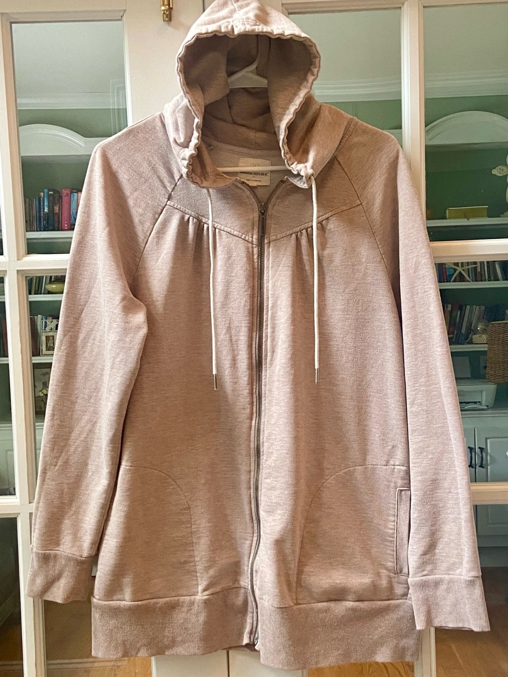 Banana Republic Beige Hooded Zip Jacket Sweatshirt Size Medium